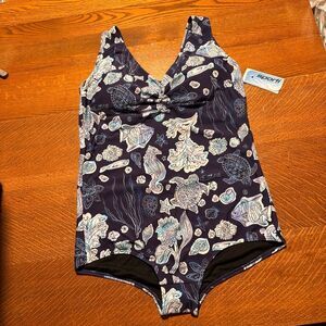 Sporti Plus18W Neptune's Reef Conservative Printed Girl Leg One Piece Swimsuit